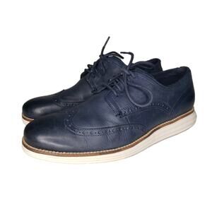 Cole Haan Original Grand OS Mens 9.5M Blue Leather Wingtip Oxford Dress Shoes